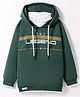 Kookie Kids Terry Knit Full Drop Shoulder Sleeves Hooded Sweatshirt with Text Print - Dark Green