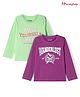 Honeyhap Premium 100% Cotton Knit Full Sleeves Text Printed T-Shirts Pack of 2 - Dark Purple & Green Flash