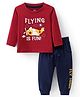 Doodle Poodle Cotton Knit Full Sleeves T-Shirt & Lounge Pants Set With Airplane Print - Dark Red & Navy