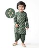 EARTHY TOUCH Single Jersey Knit Full Sleeves Floral Foil Printed Kurta Dhoti Set - Olive Green