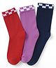 Pine Kids Cotton Knit Socks with Checked Design Pack of 3 - Red Purple & Navy Blue