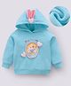 Kookie Kids Full Raglan Sleeves Hooded Sweatshirt with Heart & Ears Applique - Sky Blue
