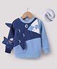 Kookie Kids Full Sleeves Winter T-Shirt With Shark Embroidery & Fin Applique - Navy Blue