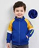 Kookie Kids Full Raglan Sleeves High Neck Collar Sweatjacket with Kangaroo POckets Cut & Sew Design - Blue