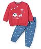 Kookie Kids Terry Knit Full Sleeves Winter Wear Suit With Text Print &  Detailing - Red & Blue