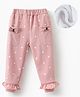 Kookie Kids Cotton Knit Full Length Lounge Pants With Polka Dots Print & Bow Applique - Pink