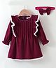 Kookie Kids Winter Frock with Frill Detailing Cable Knit Design & Headband - Maroon