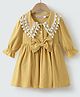 Kookie Kids Full  Sleeves Striped Designed Frock with Bow Applique & Lace Detailing - Yellow