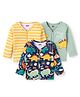 Babyhug 100% Cotton Knit Full Sleeves Front Open jhablas with Stripes & Dino Print Pack of 3 - Yellow Green & Blue
