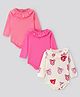 Bonfino 100% Cotton Knit Full Sleeves Onesies with Frill Detailing  Solid  & Bow Print Pack of 3 - Pink & White