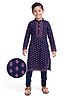 Earthy Touch Single Jersey Knit Full Sleeves Mandarin Collar Printed Kurta Pyjama Set - Navy Blue