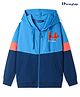 Honeyhap Premium 100% Cotton Knit Full Sleeves Hooded Sweatjacket With Bio Finish & Text Embroidery - French Blue Navy Peony & Dragon Fire