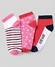 Pine Kids Cotton Knit Ankle Length Socks With Strips & Stars Print - Pink & Red