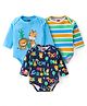 Babyhug Interlock Knit Full Sleeves Onesies With Animals Graphics Pack of 3 - Multicolour