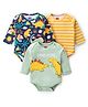 Babyhug 100% Cotton Knit Full Sleeves Onesies Striped & Dino Print  Pack of 3 - Navy & Yellow