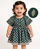 EARTHY TOUCH Single Jersey Knit Half Raglan Flutter Sleeves Dress with Floral Foil Print  - Dark Green