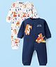 Babyhug 100% Cotton Knit Full Sleeves Romper with Bear Print Pack of 2- Navy & White