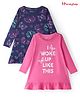 Honeyhap Premium 100% Cotton Knit Full Sleeves Nighties with Bio Finish Stars & Foil Print Pack of 2 - Azealea Pink & Navy Peony