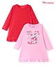 Honeyhap Premium 100% Cotton Knit Full Sleeves Nighties With Bio Finish Polka Dots & Text Print Pack of 2 - High Risk Red & Pink Turtle