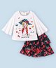 Enfance Full Sleeves Girl Printed Top With Layered Skirt Set - Navy Blue