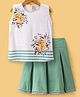 Enfance Sleevelees Floral Printed Top With Box Pleated  Skirt - Pista Green