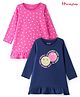 Honeyhap Premium 100% Cotton Knit Full Sleeves Nighties With Hearts & Text Print Pack Of 2 - Pink & Navy