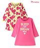 Honeyhap Premium 100% Cotton Knit Full Sleeves Nighties With Bio Finish Hearts & Text Print Pack Of 2 - Pink & Light Green