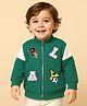 Babyoye 100% Cotton Knit Full Sleeves Sweat Jacket With Alphabet Patch - Green