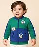Babyoye 100% Cotton Knit Full Sleeves Sweat Jacket With Animal Embroidery - Green & Blue