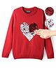 Pine Kids Knitted Full Sleeves Pullover Sweater with Reversible Heart Sequin Design - Red