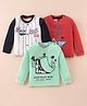 Mini Donuts Sinker Knit Full Sleeves T-Shirts with Skateboard & Anchor Print Pack of 3 - Red Green & Navy