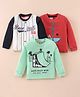Mini Donuts Sinker Knit Full Sleeves T-Shirts with Skateboard & Anchor Print Pack of 3 - Red Green & Navy