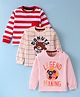 Mini Donuts Sinker Knit Full Sleeves T-Shirt with Striped & Bear Print Pack of 3 - Pink Peach & White