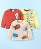 Mini Donuts Sinker Knit Full Sleeves T-Shirts with Panda & Text Print Pack of 3 - Multicolor