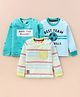 Mini Donuts Sinker Knit Full Sleeves T-Shirts with Stripes & Text Print Pack Of 3 -Blue