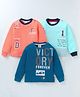 Mini Donuts Sinker Knit Full Sleeves T-Shirts With Text Print Pack of 3 - Orange Royal Blue & Aqua Blue