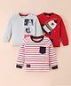 Mini Donuts Sinker Knit Full Sleeves T-Shirt with Striped & Rocket Print Pack of 3 - Red White & Grey