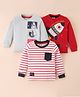 Mini Donuts Sinker Knit Full Sleeves T-Shirt with Striped & Rocket Print Pack of 3 - Red White & Grey