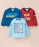 Mini Donuts Sinker Full Sleeves T-Shirts With Text Print Pack of 3 - Red & Blue
