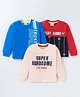 Mini Donuts Sinker Knit Full Sleeves T-Shirts With Text Print Pack Of 3 - Off White Blue & Red