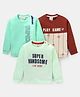 Mini Donuts Sinker Knit Full Sleeves T-Shirts With Text Print Pack of 3 - Aqua Blue Light Green & Brown
