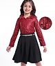 Hola Bonita Knit Full Sleeves Shimmer Sequinned Shirt and Skirt - Maroon & Black