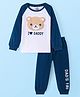 Doodle Poodle Cotton Knit Raglan Sleeves T-Shirt & Lounge Pants Set With Teddy Applique - White & Navy Peony