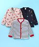 Mini Donuts Full Sleeves Front Open Vests with Stripes & Vehicles Print  Pack Of 3 - Grey & Red