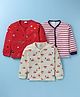Mini Donuts Interlock Knit Full Sleeves Strips Vehicle Printed Front Open Vests Pack of 3 - Red & Light Yellow