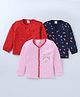 Mini Donuts Interlock Knit Full Sleeves Front Open Vests with Space Theme Print Pack of 3 - Red Pink & Navy Blue