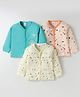 Mini Donuts Interlock Knit Full Sleeves Front Open Vests With Space Theme Print Pack of 3 - Turquoise Peach & Lime Green