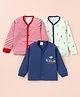 Mini Donuts Full Sleeves Front Open Vests with Stripes & Animals Print  Pack Of 3 - White Blue & Green
