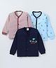 Mini Donuts Interlock Knit Full Sleeves Striped & Animal Printed Front Open Vests Pack of 3 - Navy Blue & White