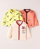 Mini Donuts Interlock Knit Full Sleeves Front Open Vests with Star & Text Print Pack of 3 - Orange Lemon Yellow & Cream